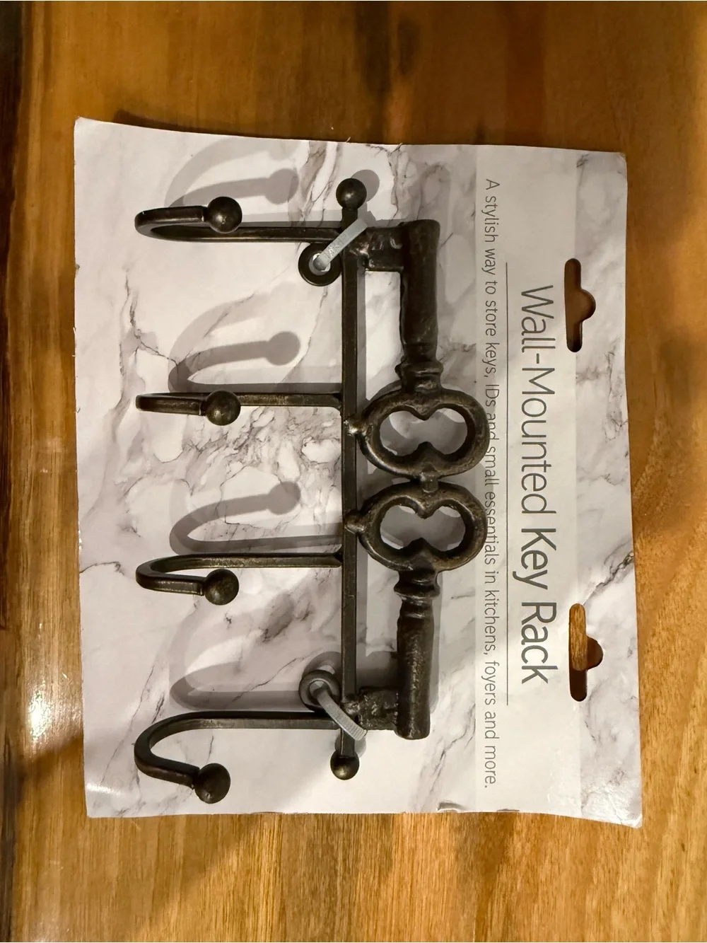 Dark Iron Wall-Mounted Key Rack with Three Hooks